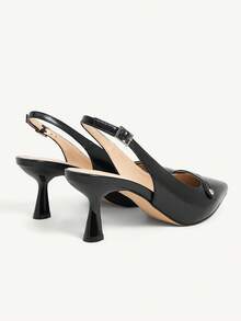 CUCCOO CHICEST Giày cao gót nữ cổ điển màu đen, mũi nhọn, gót thấp, hở gót. - màu đen - Xem 8