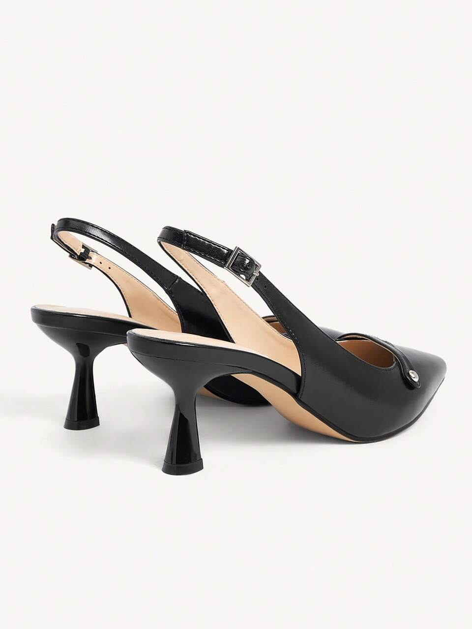 CUCCOO CHICEST Women's Classic Black Pointed-Toe Slim Low Heel Open Back Pumps Wedding Shoes Summer Shoes Bride Shoes