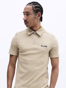 SUMWON Men's Ribbed Slim Fit Polo Shirt With Half Zip Collar And Short Sleeves Summer Casual Top - Brown - View 5