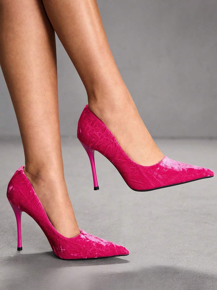 CUCCOO SZL Giày cao gót mũi nhọn cổ điển dành cho nữ, thích hợp cho đi làm, hẹn hò, dự tiệc, đám cưới và các dịp khác trong dịp Giáng sinh. - Màu đỏ nhung - Xem 1