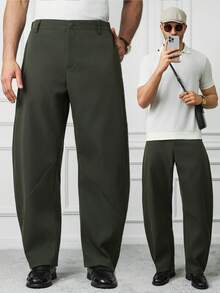 HUEFORM Men's Loose Wide-Leg Military Green Pants, Minimalist 3D Design, Stylish And Versatile For Daily Wear, An Essential Staple Pant In Men's Wardrobe - Army Green - View 4