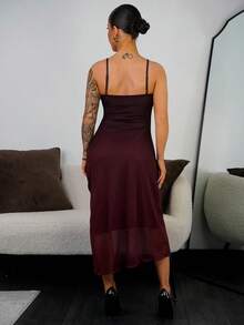 SAYEHFBABY Women's Elegant Ombre Mesh Slip Dress, Summer - Burgundy - View 2