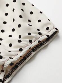 Sweetra Plus Size Polka Dot Patchwork Solid Color Mini Dress, Spring/Summer - Black - View 5