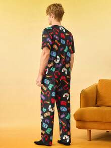 男士电子游戏印花短袖上衣和裤子睡衣套装 - 彩色 - 查看 2