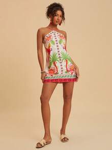 Travachic Vestido corto de verano con tirantes de espagueti y estampado de gasa para mujeres - Multicolor - Ver 4