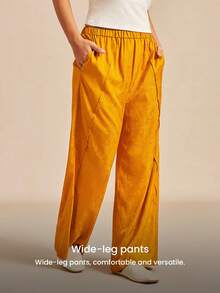 LUVLETTE Luxury Nightwear Elegant Mustard Satin Wide-Leg Sleep Pants Loose-Fit Lounge Trousers For Women Pyjama - Yellow - View 2