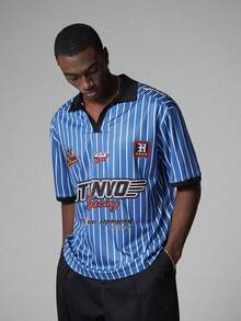 STYNVO Men's Casual Striped Polo Shirt With Turndown Collar - Blue - View 5