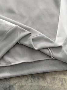 AXEPEAK Sudadera holgada casual para hombre, estampado gráfico de color contrastante en parchwork marrón, adecuada para primavera y otoño - Gris - Ver 5