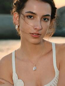 Opalesca 女士吊坠项链，珍珠/水晶，18K镀金，适合夏季/海滩/舞会/派对/假日/度假、订婚/结婚/承诺等场合，送给妈妈/女士/女孩/母亲 - 金色 - 查看 5