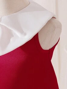 SHEIN 2026春夏新款女童撞色彼得潘领荷叶边无袖连衣裙 - 紅白色 - 查看 10