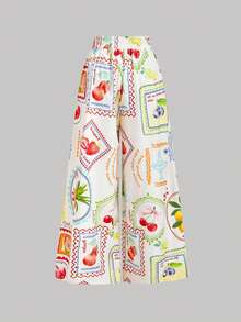 SHEIN MOD Women's Fruit Print Knotted Casual Pants For Vacation - Multicolor - View 4