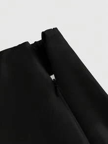 ROMWE Avant New Chinese Style Dark Punk Geisha Figure Print High Slit Black Skirt, Vacation Beach Wear - Black - View 3