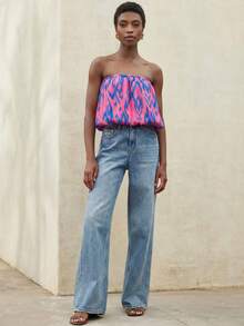 Aveloria Modichic Áo croptop dáng suông bằng chiffon vàng, kiểu dáng nghỉ dưỡng biển mùa Xuân/Hè mới dành cho nữ, in họa tiết tranh sơn dầu. - Hồng - Xem 3