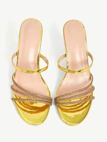 CUCCOO CHICEST Women's Rhinestone Embellished Elegant High Heel Slide Sandals - Gold - View 8