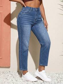 EMERY ROSE Quần jean skinny dáng rộng, thoải mái, thời trang nữ cỡ lớn - Màu xanh lam - Xem 3