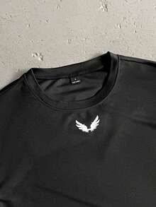 StoneGrade 男士宽松翼纹落肩休闲T恤，夏季 - 黑色 - 查看 4