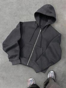 Manfinity Hypemode Men's Casual Short Hooded Cardigan - Grey - View 3