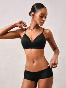 Veilyse Seamless Knit Wireless Padded Comfort Push Up Sports Bra - Black - View 5