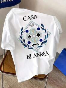 Manfinity Dauomo Men's Round Neck Letter & Leaf Print Casual Versatile Daily Wear Short Sleeve T-Shirt - White - View 3