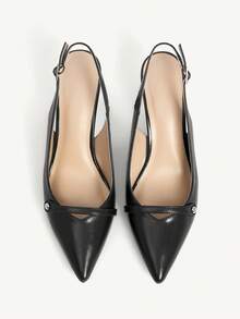 CUCCOO CHICEST Giày cao gót nữ cổ điển màu đen, mũi nhọn, gót thấp, hở gót. - màu đen - Xem 7