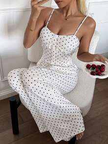DAZY 女士夏季波点印花吊带背心和宽松睡裤睡衣套装 - 白色 - 查看 6