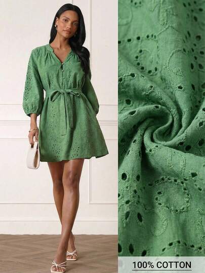 Lilora Women's Elegant Eyelet Embroidery Short Dress This Sophisticated, Versatile, And Elegant Embroidered Dress Is Suitable For Commuting, Everyday Wear, Casual Outings, Parties, Dates, Gatherings, Leisure Activities, Outings, Holidays, Vacations, And Summer Travel.