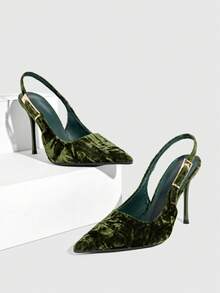 CUCCOO SZL Women's Elegant Pointed Toe High Heel Slip-On Pumps For Christmas - Velvet green - View 3