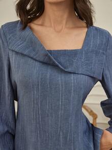 Dazy-Less 女士春秋季休闲度假风露肩长袖上衣搭配抽绳阔腿裤两件套，商务休闲女装 - 藍色 - 查看 6