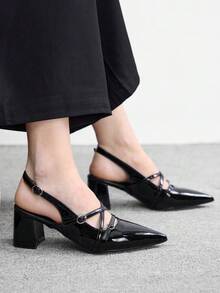 CUCCOO BIZCHIC Spring And Summer Women's Coarse Heel Backspace Versatile High Heel Sandals Mule Shoes Commuter Fashion Wear Valentine's Day - Black - View 4