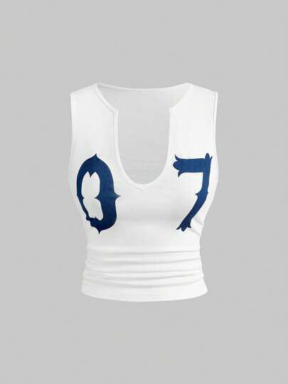 ROMWE 女士 Y2K Baddie 百搭性感多功能深 V 领数字印花背心