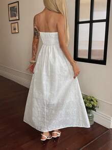 Livesso Abito midi senza maniche con design in pizzo jacquard bianco, stile casual da spiaggia per primavera ed estate, adatto per festival musicali, San Valentino, abiti da cerimonia - Bianco - Visualizzare 7