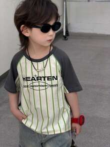 DAZY Young Boy Round Neck Letter Print Casual Versatile Daily Wear Short Sleeve T-Shirt - Green - View 6