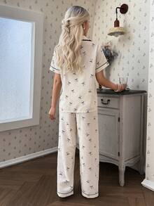 CottageSlumber Fresh Polka Dot Bow Collar Women Pajama Set - Multicolor - View 2
