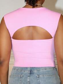 Steph T 雞心領口素色背心上衣 - 粉色 - 查看 2