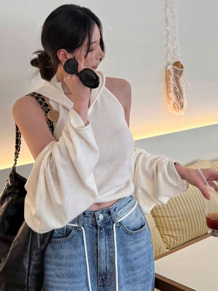 Loose Neck Hanging Collar Long Sleeve Women's Casual Stylish Two Pieces Set