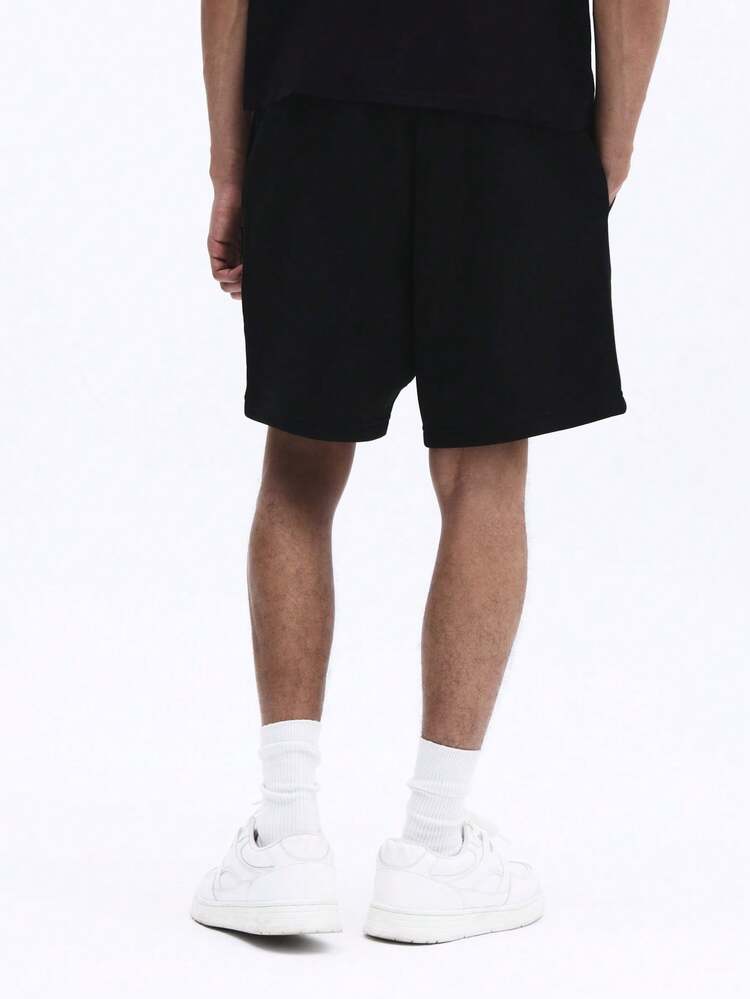 SUMWON Pantaloncini casual neri da uomo con logo blu a contrasto, pantaloncini sportivi estivi con laccetti, tasche laterali e design casual
