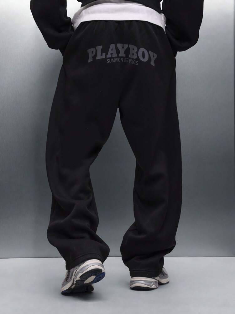 PLAYBOY X SUMWON Loose Fit Wide Leg Sweatpants With Print