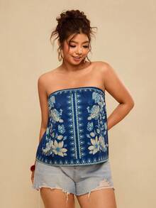 Travachic 大码女式度假休闲抹胸上衣 - 藏蓝色 - 查看 4