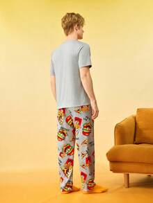 Bộ đồ ngủ nam in hình bánh hamburger và khoai tây chiên, gồm áo tay ngắn và quần. - Xám - Xem 2