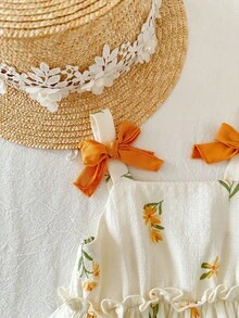 两件套女婴夏季可爱碎花吊带背心上衣搭配松紧腰裤 - 杏色 - 查看 6