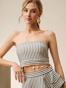 Anewsta Women Starfish Trim Fashionable Striped Bandeau Top, Suitable For Vacation - Multicolor - View 5