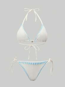 Swim Oasis 3件套女士印花系带比基尼套装，正面金属装饰，热带度假装，沙滩装，沙滩俱乐部装，泳装罩衫裙，沙滩裙套装 - 彩色 - 查看 11