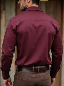 Manfinity Nomadique Men's Western Style Plaid Long Sleeve Casual Shirt - Burgundy - View 2