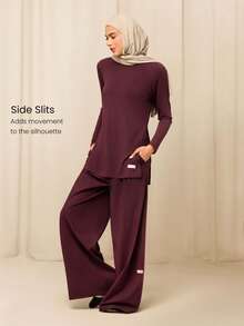 GLOWMODE X Reem Modest Tencel™ Modal All-Day Ease Silky-Soft Smooth Stretchy Lightweight Side-Split Hem Mid-Length T-Shirt Daily Casual Wear - Purple - View 3