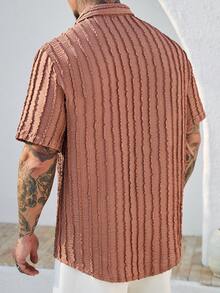 Manfinity CasualCool Áo sơ mi nam tay ngắn, màu trơn, cài cúc phía trước, chất liệu có họa tiết, kiểu dáng thường ngày, thích hợp cho mùa hè. - Màu Khaki - Xem 2