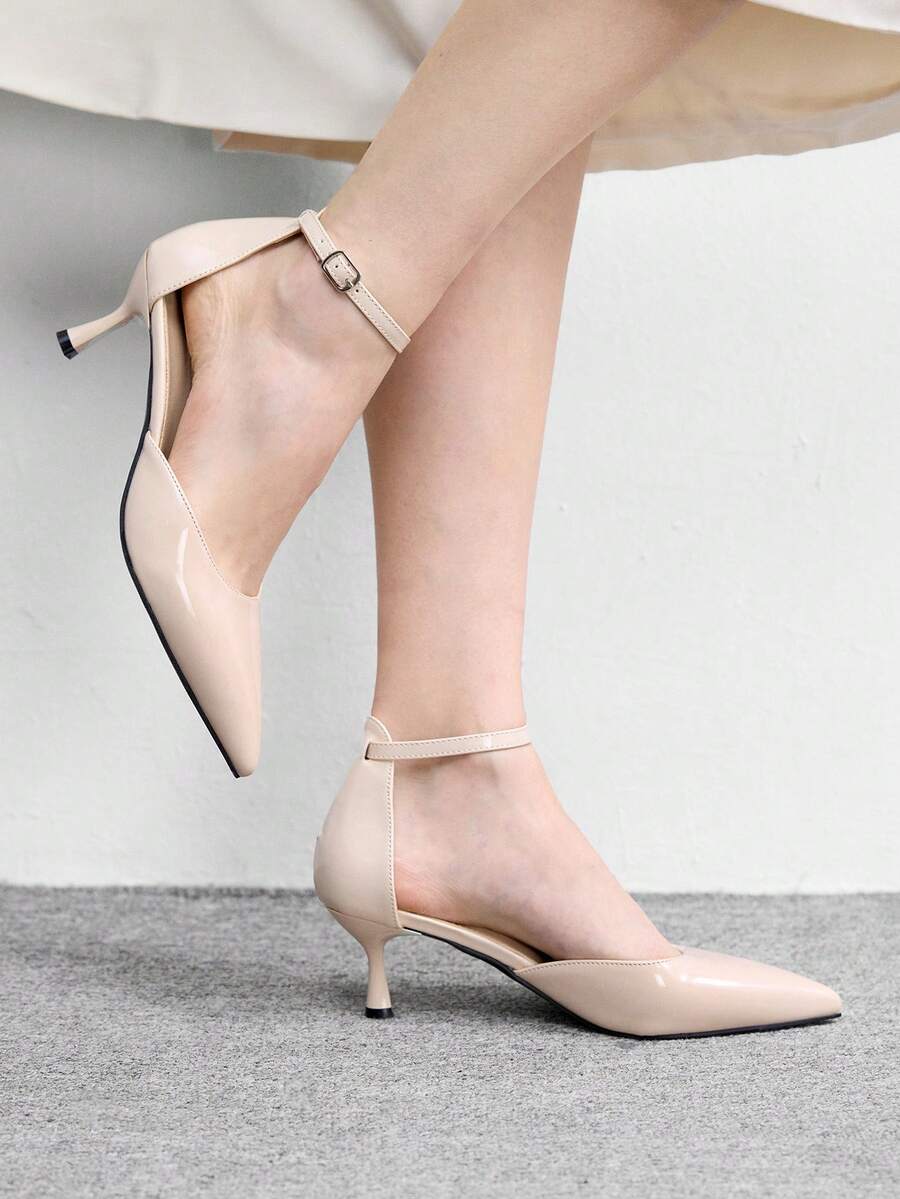 CUCCOO BIZCHIC 女士高跟鞋，新款裸色尖头细高跟鞋，法式镂空搭扣通勤鞋，优雅百搭约会宴会裙装搭配 - 杏色 - 查看 1