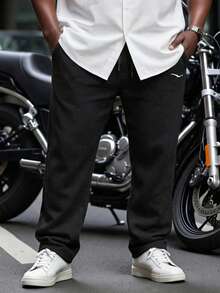 Manfinity Homme Plus Size Men's Eagle Print Drawstring Waist Pocket Casual Sweatpants - Black - View 2