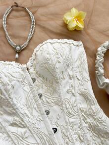 Soleia Áo hai dây cài cúc phía trước, họa tiết hoa jacquard dành cho nữ - trắng - Xem 3