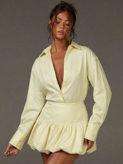 Athîral Casual Sets For Women,Fall Outfits For Women,Brown Bubble Skirt And Blouses,Brown Stripes