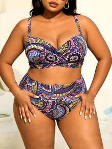 Swim Vcay 大码女式印花欧美风度假系列比基尼套装 - 彩色 - 查看 5